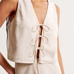 Linen-Blend Tie-Front Vest Top